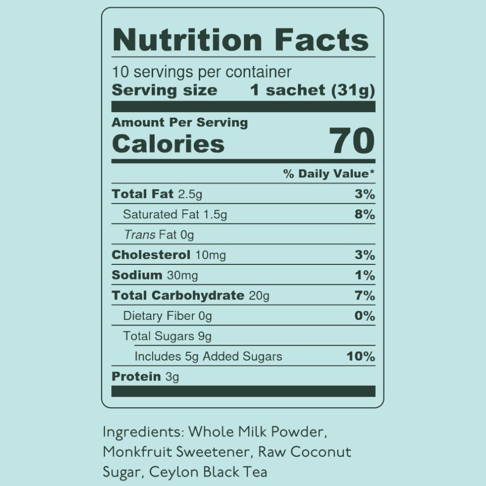 milk tea 10 servings nutrition facts panel