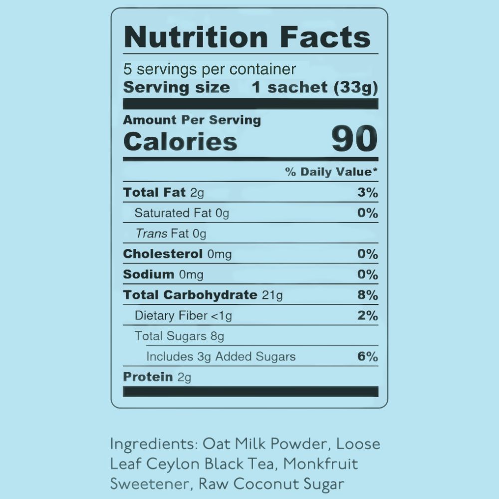 oat milk nutrition panel 5 servings